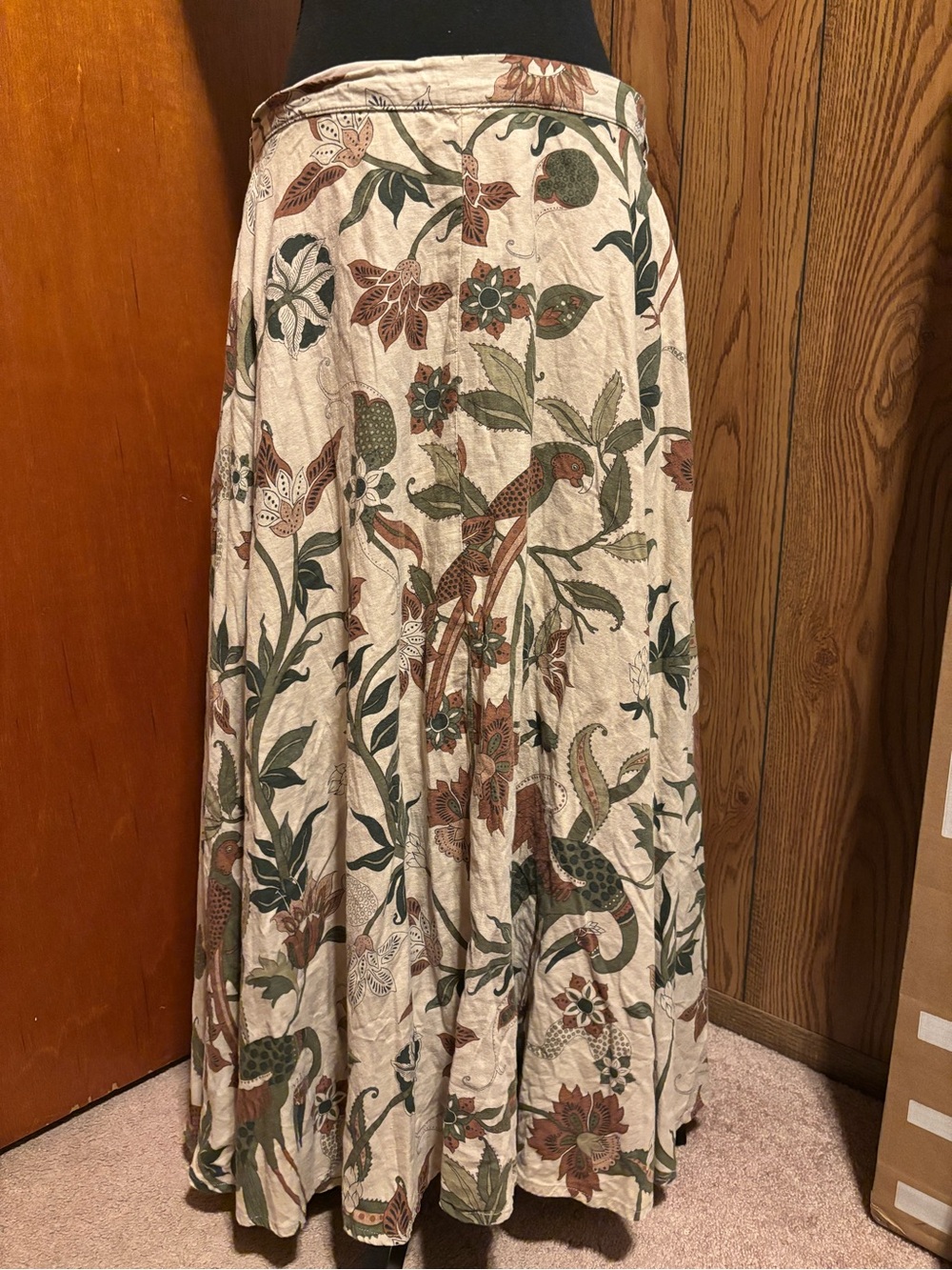 Earth-Toned Floral Maxi Skirt in Beige with Green & Brown Print